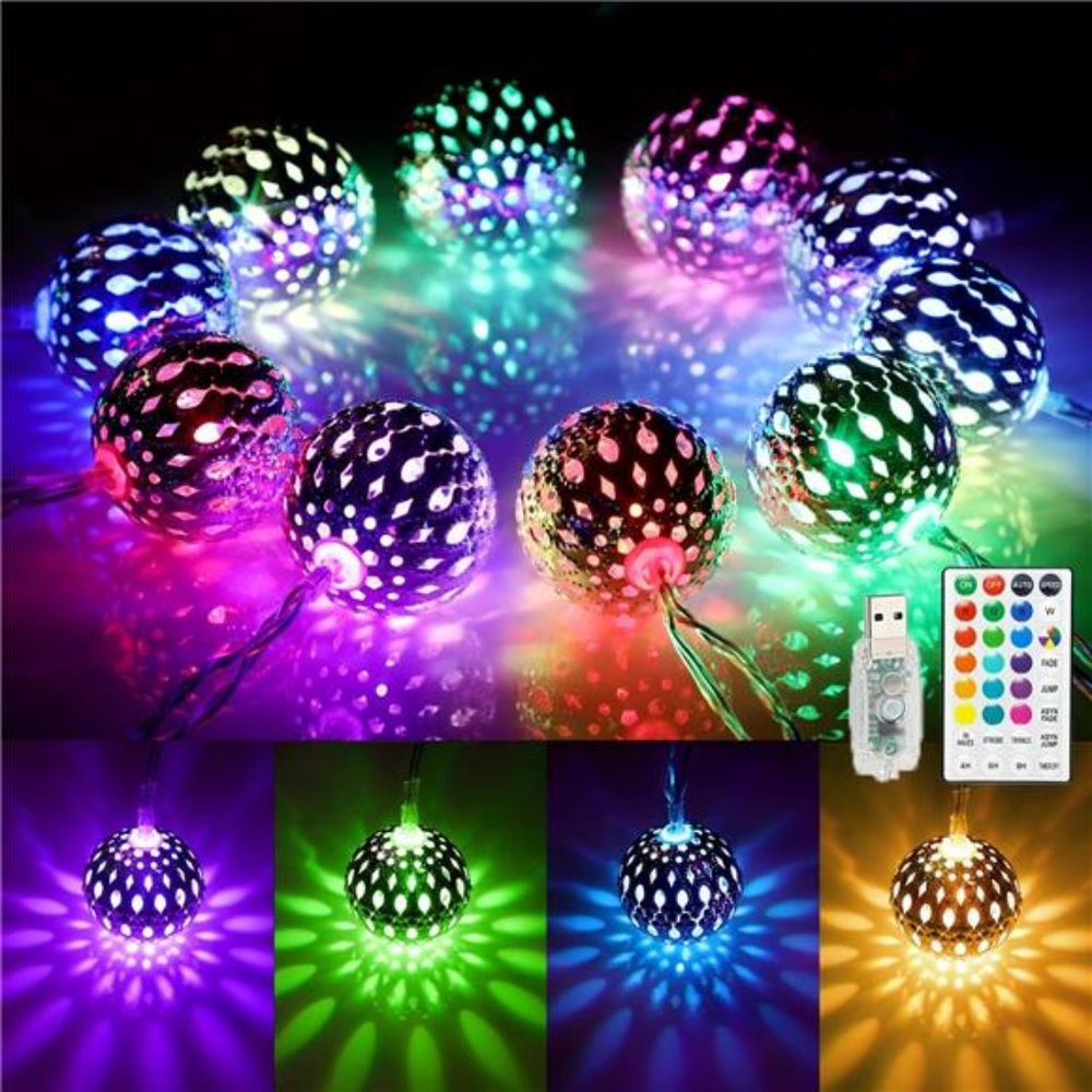 16Colors Changing Globe String Lights for Diwali Decor,13ft 40Silver Metal Balls